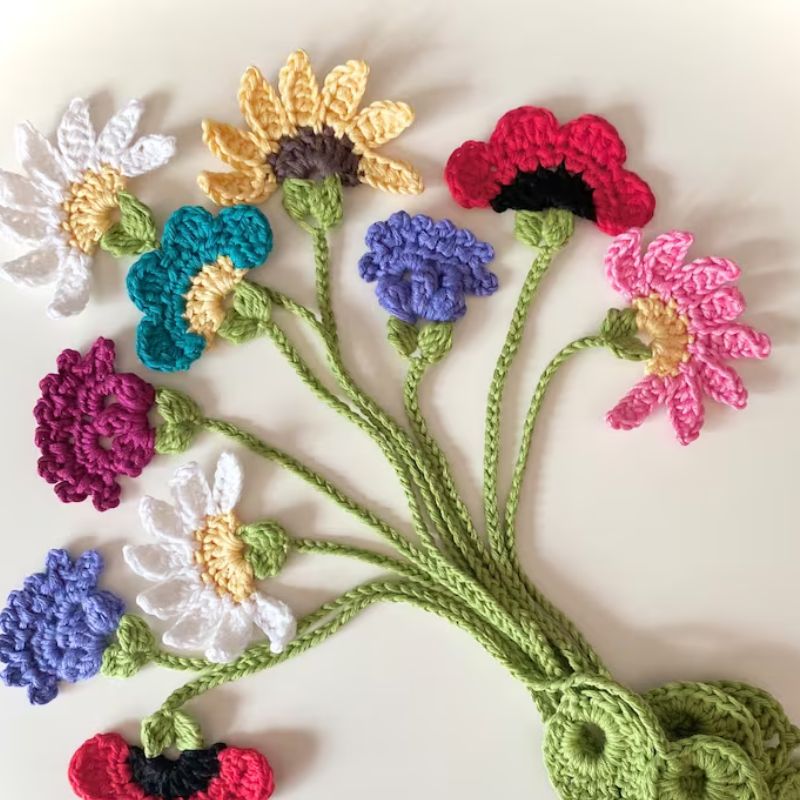 crochet flower bookmarks