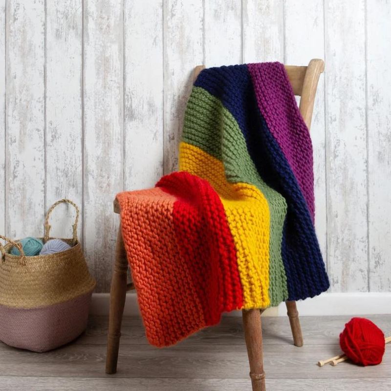 Bright Rainbow Blanket Knitting Kit