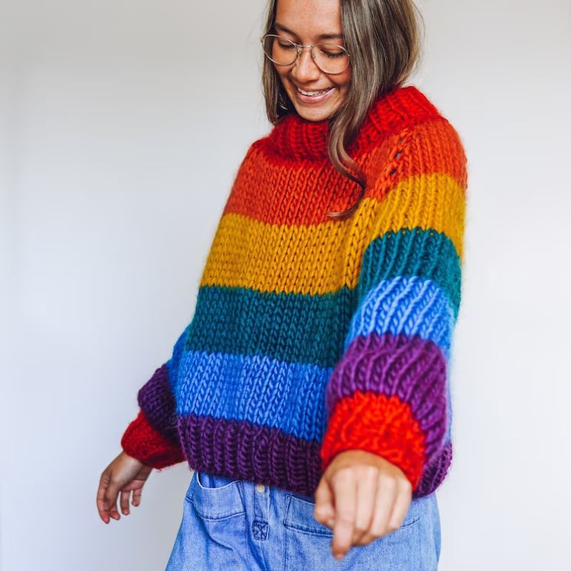  Rainbow Roll up Knit Down Jumper